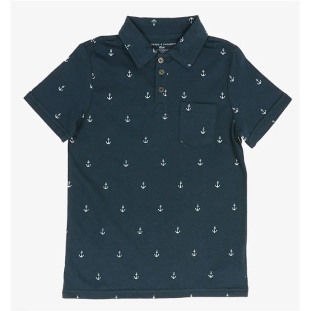 NWOT Threads for Thought SM Micro Anchor Print Polo Shirt Blue 121935